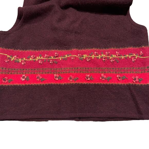 Talbots Vintage Sweater Vest Lambswool Academia Cottage Grandma Floral Large - Picture 5 of 6